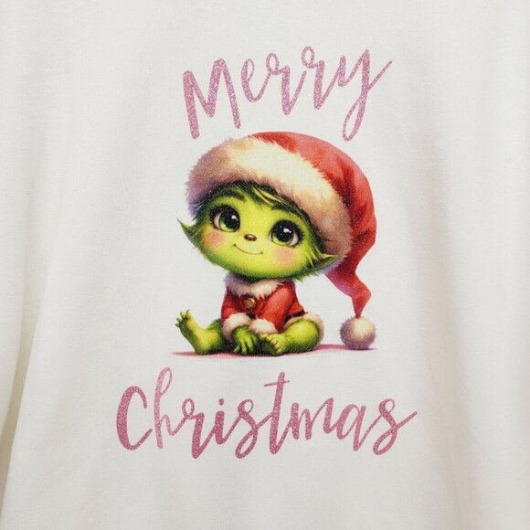 Merry Christmas Unisex with baby grinch White ugly Sweatshirt Size L New - Picture 3 of 8